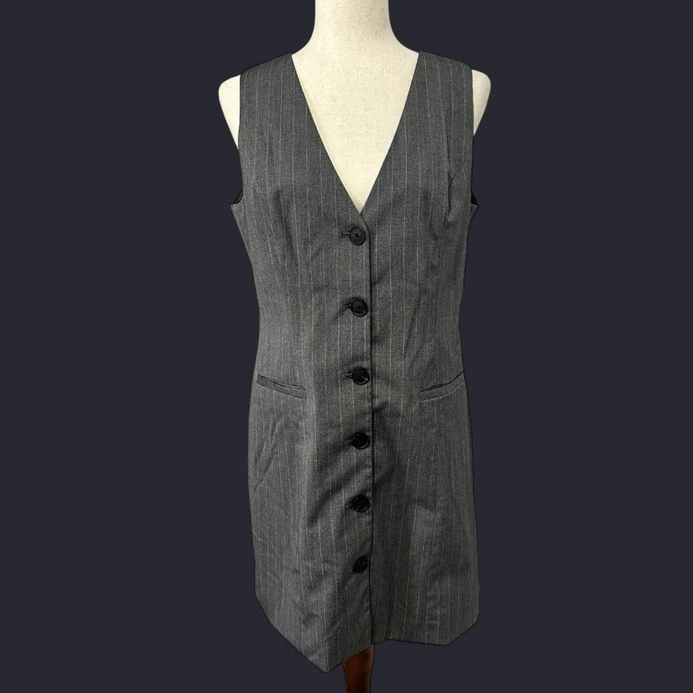 NWT A New Day Grey Pinstripe V-Neck Button Down Dress Size M